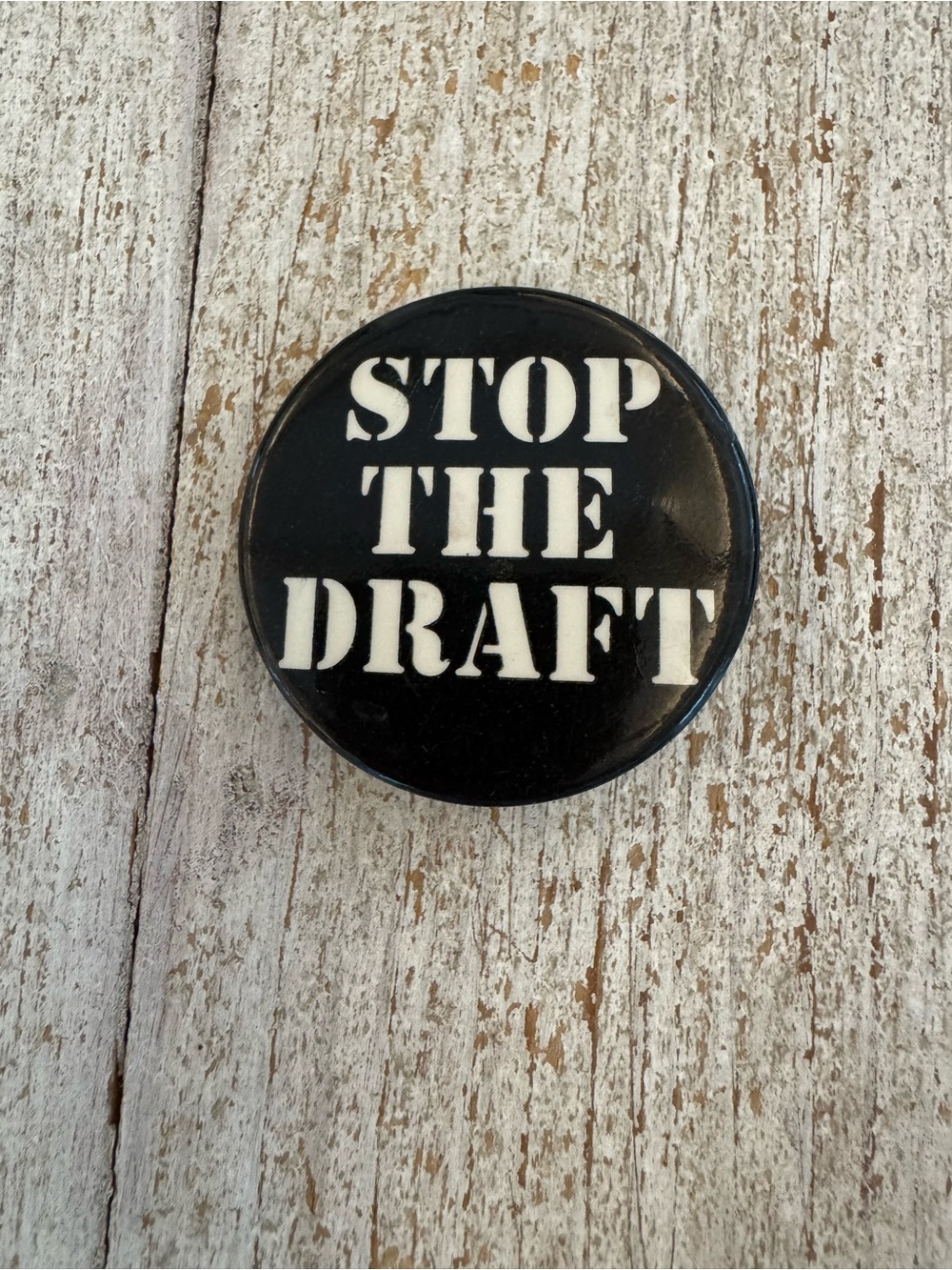 Vintage 'STOP THE DRAFT' Protest Button - Black & White Pin